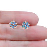 Flower Stud Earring Simulated Cubic Zirconia Created Opal Solid 925 Sterling Silver (9mm)