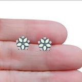 Flower Stud Earring Simulated Cubic Zirconia Created Opal Solid 925 Sterling Silver (9mm)