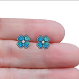 Plumeria Stud Earring Simulated Cubic Zirconia Created Opal Solid 925 Sterling Silver (9mm)