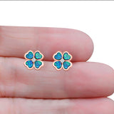 Plumeria Stud Earring Simulated Cubic Zirconia Created Opal Solid 925 Sterling Silver (9mm)