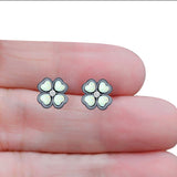 Plumeria Stud Earring Simulated Cubic Zirconia Created Opal Solid 925 Sterling Silver (9mm)