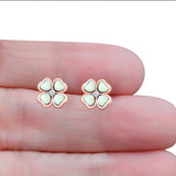 Plumeria Stud Earring Simulated Cubic Zirconia Created Opal Solid 925 Sterling Silver (9mm)