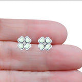 Plumeria Stud Earring Simulated Cubic Zirconia Created Opal Solid 925 Sterling Silver (9mm)