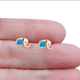 Elephant Stud Earring Created Opal Solid 925 Sterling Silver (7mm)