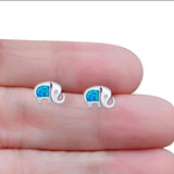 Elephant Stud Earring Created Opal Solid 925 Sterling Silver (7mm)