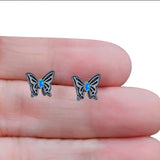 Butterfly Stud Earring Lab Created Opal Solid 925 Sterling Silver (7mm)