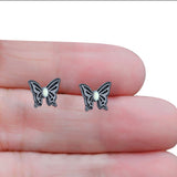 Butterfly Stud Earring Lab Created Opal Solid 925 Sterling Silver (7mm)