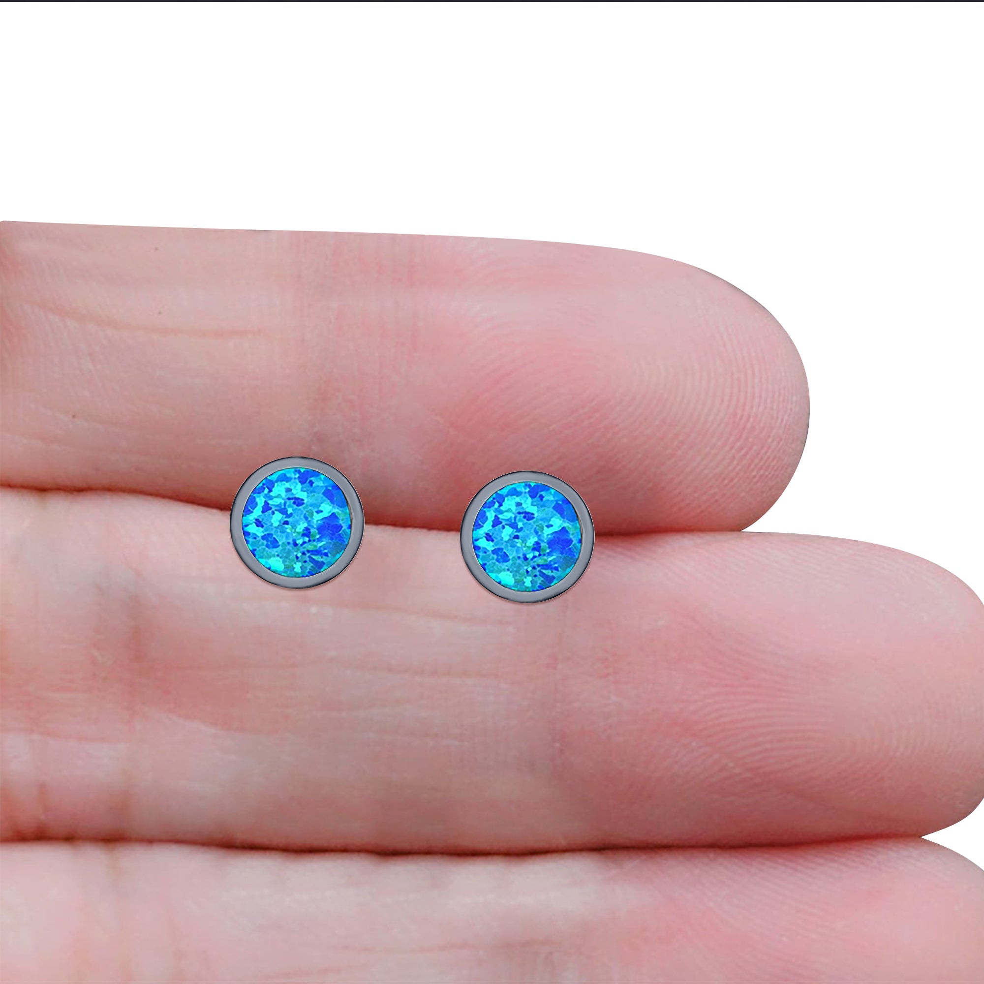 Round Stud Earring Created Opal Solid 925 Sterling Silver (4mm)