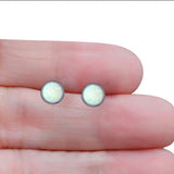 Round Stud Earring Created Opal Solid 925 Sterling Silver (4mm)