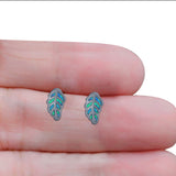 Leaf Stud Earring Created Opal Solid 925 Sterling Silver (10mm)