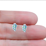 Leaf Stud Earring Created Opal Solid 925 Sterling Silver (10mm)