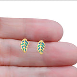 Leaf Stud Earring Created Opal Solid 925 Sterling Silver (10mm)