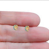 Moon & Tree Stud Earring Created Opal Solid 925 Sterling Silver (10mm)