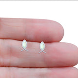 Fish Stud Earring Created Opal Solid 925 Sterling Silver (8.6mm)