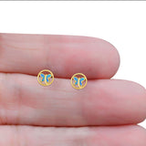 Butterfly Stud Earring Created Opal Solid 925 Sterling Silver (8.8mm)