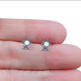 Deer Stud Earring Created Opal Solid 925 Sterling Silver (10.1mm)