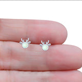 Deer Stud Earring Created Opal Solid 925 Sterling Silver (7.4mm)