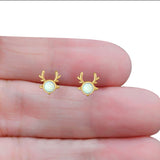 Deer Antler Earrings Created Opal Solid 925 Sterling Silver (10.2mm)