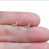 Dinosaur Stud Earring Created Opal Solid 925 Sterling Silver (9mm)