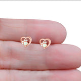 Heart & Paw Print Stud Earring Created Opal Solid 925 Sterling Silver (9.1mm)