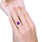 Emerald Simulated Cubic Zirconia Cathedral Engagement Ring 925 Sterling Silver Center Stone-(7mmx5mm)