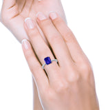 Emerald Simulated Cubic Zirconia Cathedral Engagement Ring 925 Sterling Silver Center Stone-(7mmx5mm)