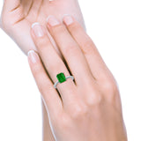 Emerald Simulated Cubic Zirconia Cathedral Engagement Ring 925 Sterling Silver Center Stone-(7mmx5mm)