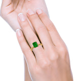Emerald Simulated Cubic Zirconia Cathedral Engagement Ring 925 Sterling Silver Center Stone-(7mmx5mm)