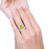 Emerald Simulated Cubic Zirconia Cathedral Engagement Ring 925 Sterling Silver Center Stone-(7mmx5mm)