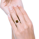 Cathedral Engagement Ring Emerald Simulated Cubic Zirconia 925 Sterling Silver Center Stone-(8mmx6mm)