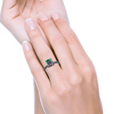 Cathedral Engagement Ring Emerald Simulated Cubic Zirconia 925 Sterling Silver Center Stone-(8mmx6mm)