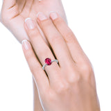 Oval Cut Simulated Cubic Zirconia Cathedral Wedding Ring 925 Sterling Silver Center Stone-(8mmx6mm)