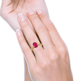 Oval Cut Simulated Cubic Zirconia Cathedral Wedding Ring 925 Sterling Silver Center Stone-(8mmx6mm)