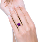 Halo Emerald Cut Engagement Ring Simulated Cubic Zirconia 925 Sterling Silver