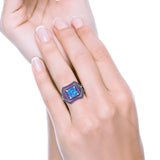 Three Piece Ring Band Flower Art Deco Princess Cut Wedding Bridal Ring Round Amethyst Simulated Cubic Zirconia 925 Sterling Silver