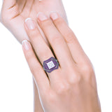 Three Piece Ring Band Flower Art Deco Princess Cut Wedding Bridal Ring Round Amethyst Simulated Cubic Zirconia 925 Sterling Silver