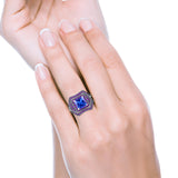 Three Piece Ring Band Flower Art Deco Princess Cut Wedding Bridal Ring Round Amethyst Simulated Cubic Zirconia 925 Sterling Silver