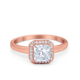 Halo Engagement Ring Simulated Cubic Zirconia 925 Sterling Silver