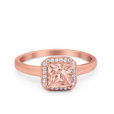 Halo Engagement Ring Simulated Cubic Zirconia 925 Sterling Silver