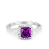 Halo Engagement Ring Simulated Cubic Zirconia 925 Sterling Silver