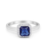 Halo Engagement Ring Simulated Cubic Zirconia 925 Sterling Silver