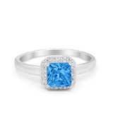 Halo Engagement Ring Simulated Cubic Zirconia 925 Sterling Silver