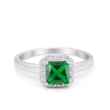 Halo Engagement Ring Simulated Cubic Zirconia 925 Sterling Silver