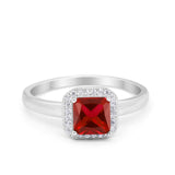 Halo Engagement Ring Simulated Cubic Zirconia 925 Sterling Silver
