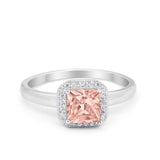 Halo Engagement Ring Simulated Cubic Zirconia 925 Sterling Silver