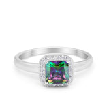 Halo Engagement Ring Simulated Cubic Zirconia 925 Sterling Silver