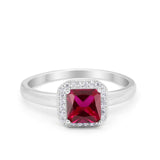 Halo Engagement Ring Simulated Cubic Zirconia 925 Sterling Silver