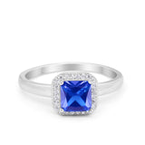 Halo Engagement Ring Simulated Cubic Zirconia 925 Sterling Silver