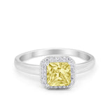 Halo Engagement Ring Simulated Cubic Zirconia 925 Sterling Silver