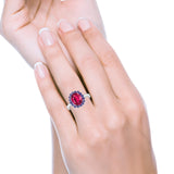 Halo Ring Simulated Purple Amethyst Oval Cubic Zirconia 925 Sterling Silver